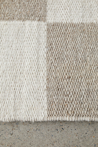 Oda Ivory and Natural Modern Geometric Checkered Pattern Rectangle Rug